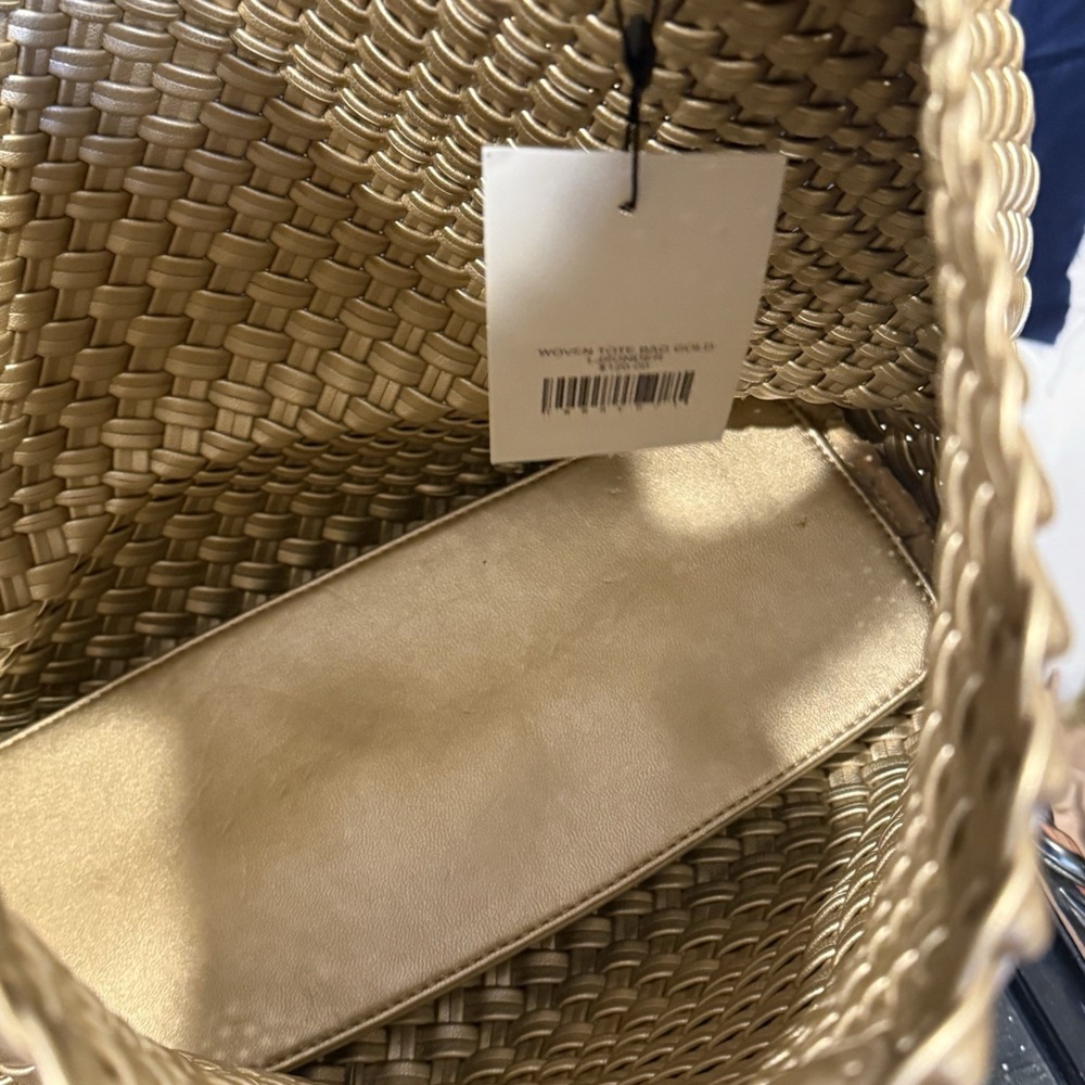 Large Woven Tote Bag Metallic Gold Shoulder Bag Purse-New with Tags & Beautiful! - Picture 6 of 9
